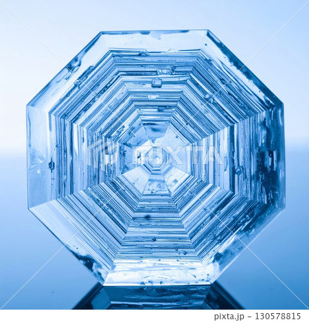 Detailed Blue Octagonal Snowflake Macro Photography 130578815