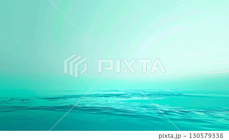 Serene Aqua Seascape: Calm Ocean Under a Turquoise Sky 130579338