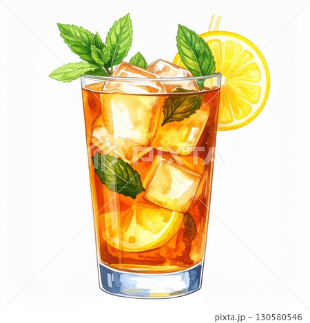 Iced Tea with Lemon and Mint in Glass 130580546