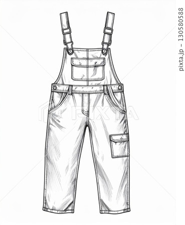 Sketch of Childrens Grey Denim Overalls with Pockets 130580588