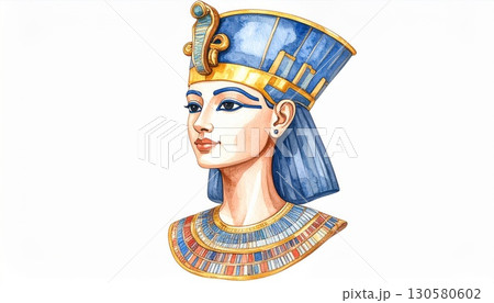 Watercolor Portrait of an Ancient Egyptian Queen 130580602