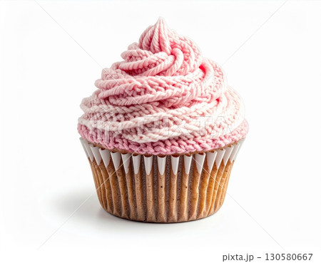 Pink Frosted Cupcake on White Background 130580667