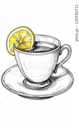 Lemon Tea in White Cup and Saucer Illustration 130580712