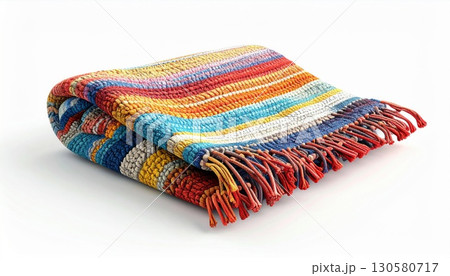 Colorful Striped Throw Blanket with Fringe 130580717