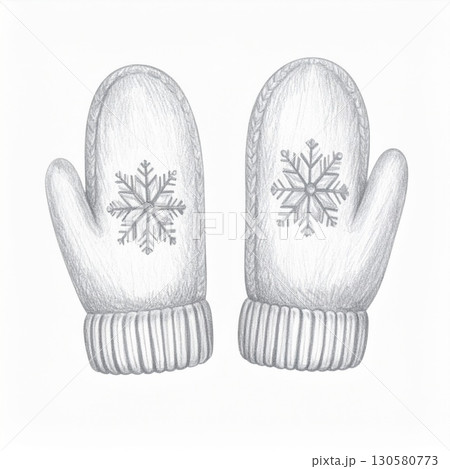 Grey Knitted Mittens with Snowflake Design 130580773