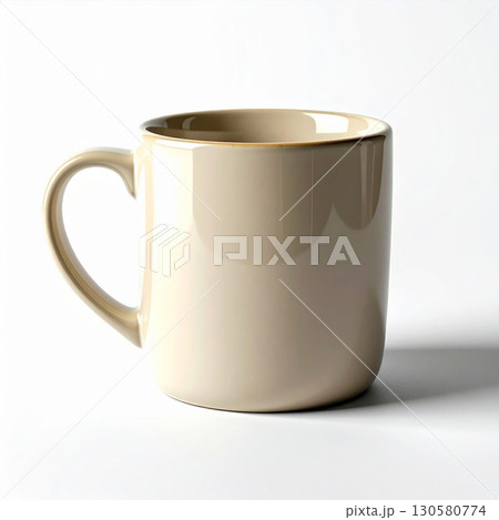 Beige Ceramic Mug on White Background 130580774