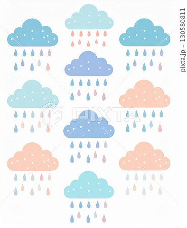 Pastel Clouds and Rain Illustration 130580811