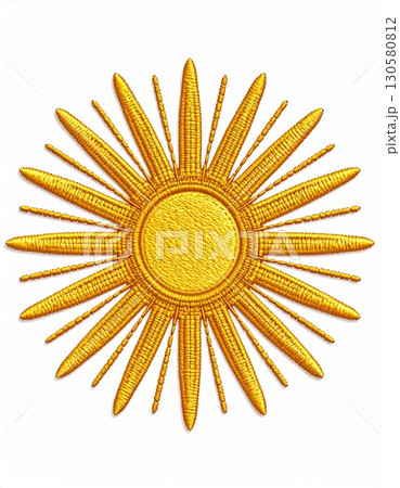 Golden Embroidered Sun Design on White Background Golden Embroidered Sun Design on White Background 130580812