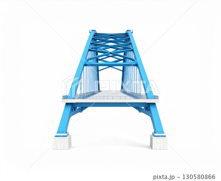 Blue Steel Truss Bridge Model on White Background 130580866