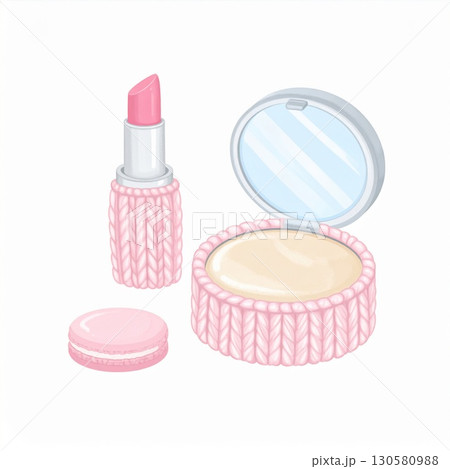 Pink Knit Lipstick Compact Powder and Macaron 130580988