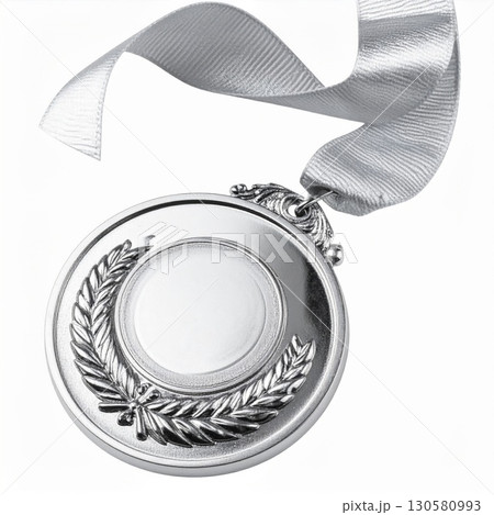 Silver Medal with Laurel Wreath and Ribbon 130580993