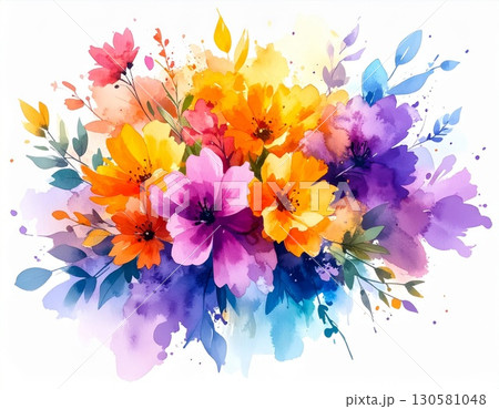 Vibrant Watercolor Floral Bouquet Painting 130581048