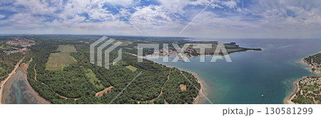 Aerial drone panorama view of seaside Cervar-Porat town, Istria, Croatia. 130581299