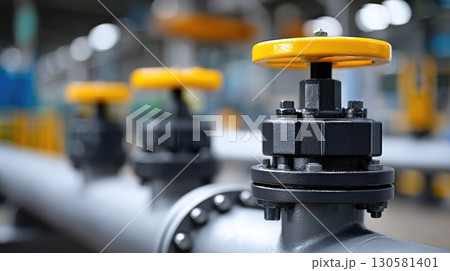 Close-Up Yellow Industrial Valve Close-Up Yellow Industrial Valve 130581401