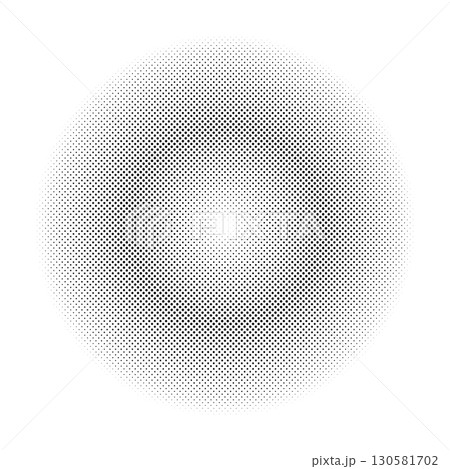 Halftone circle dotted backdrop. Abstract dots gradient circle emblem. Design simple element. Round border flat icon, random halftone circle dot texture. Half tone circular background pattern. 130581702