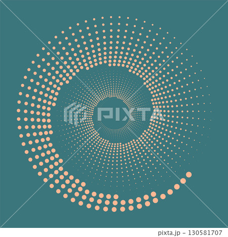 Abstract minimal background. Optical art pattern. Design spiral dots backdrop. Optical illusion logotype. Vector template. Peach fuzz.  130581707