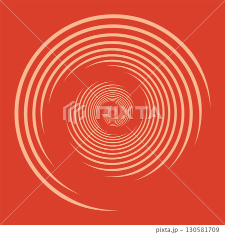 Circle lines isolated on the red background. Optical art logotype. Design element for frame, tattoo, web pages, prints, posters, templates, logo, abstract vector backgrounds. Optical illusion shape. 130581709
