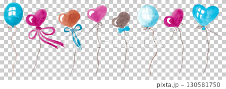 Border of colorful balloons. Watercolor isolated illustrations for your festive design 130581750