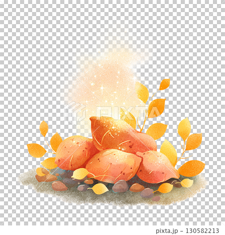 Watercolor illustration of sweet potatoes and fallen leaves Autumn ingredients, baked sweet potato material Watercolor illustration of sweet potatoes and fallen leaves Autumn ingredients, baked sweet potato material 130582213