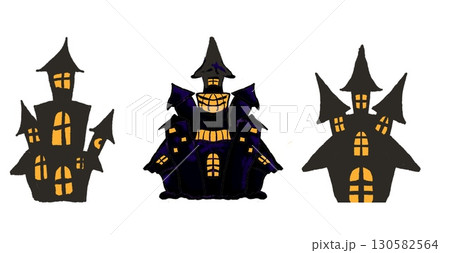 横並びのお化け屋敷セット（白背景） 130582564