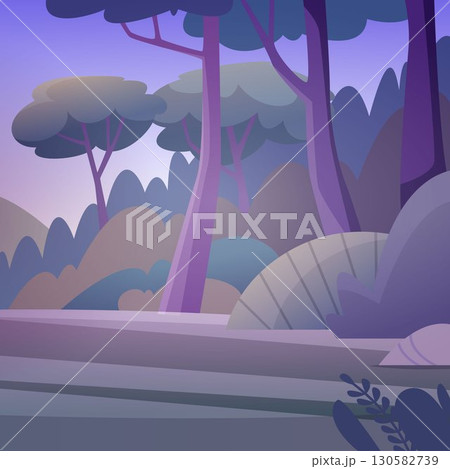 Night forest. beauty lawn with dark trees in fairytale forest 130582739