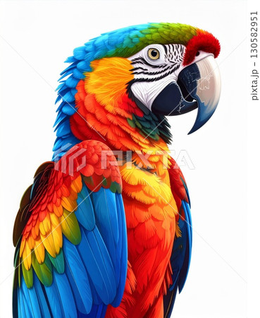 Colorful Macaw Parrot Portrait on White Background Colorful Macaw Parrot Portrait on White Background 130582951