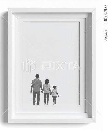Family Portrait in a White Frame: Grayscale Back View 130582988