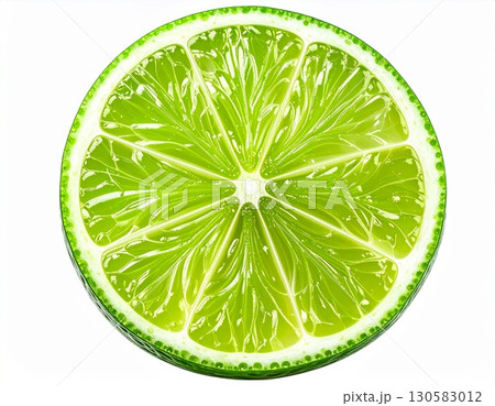 Bright Green Lime Slice on White Background 130583012