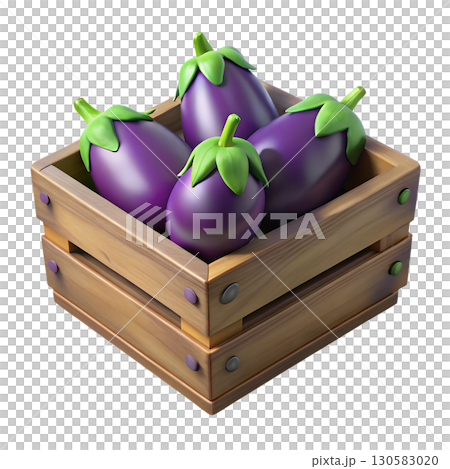 3d eggplants in a rustic wooden crate, fresh purple vegetables, farm produce market concept, isolated 3d eggplants in a rustic wooden crate, fresh purple vegetables, farm produce market concept, isolated 130583020
