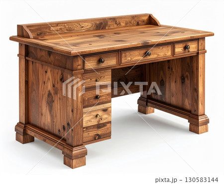 Rustic Brown Wooden Desk with Drawers 130583144