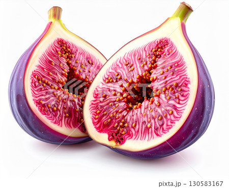 Two Halves Of A Ripe Purple Fig On White Background 130583167