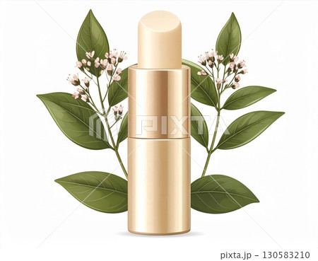 Gold Herbal Lip Balm Tube with White Flowers 130583210