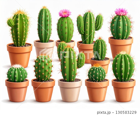 Collection of Potted Cacti and Succulents 130583229