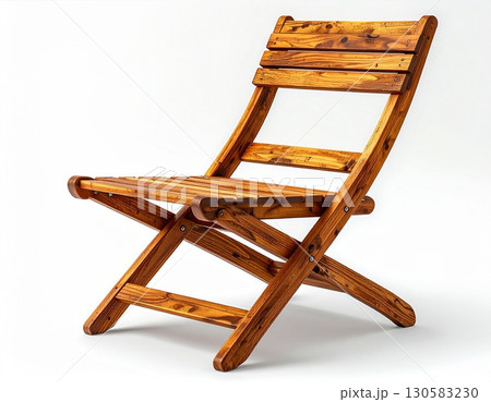 Brown Wooden Folding Chair on White Background 130583230