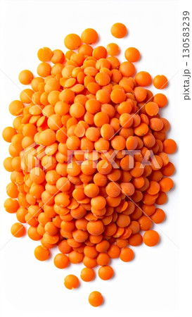 Pile of Red Lentils on White Background Pile of Red Lentils on White Background 130583239