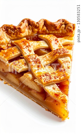 Golden Brown Apple Pie Slice on White Background Golden Brown Apple Pie Slice on White Background 130583251