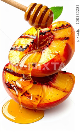 Grilled Peaches Drizzled with Honey 130583285