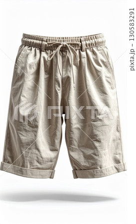Beige Men's Casual Cotton Shorts on White Background Beige Men's Casual Cotton Shorts on White Background 130583291