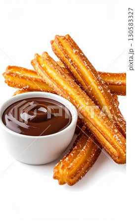 Golden Brown Churros with Chocolate Sauce Golden Brown Churros with Chocolate Sauce 130583327