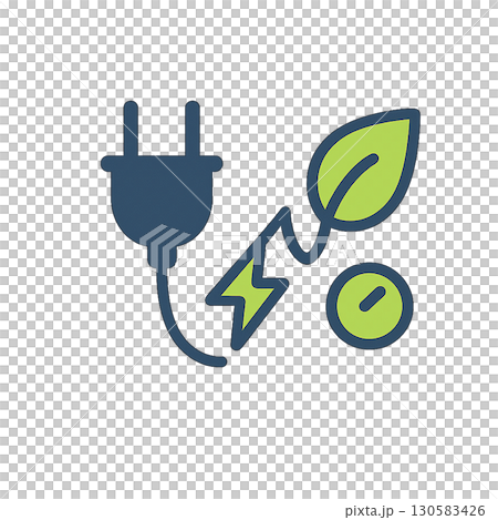 Leaf electric plug icon (transparent background) Minimalist illustration symbolizing eco-friendliness and energy conservation Leaf electric plug icon (transparent background) Minimalist illustration symbolizing eco-friendliness and energy conservation 130583426