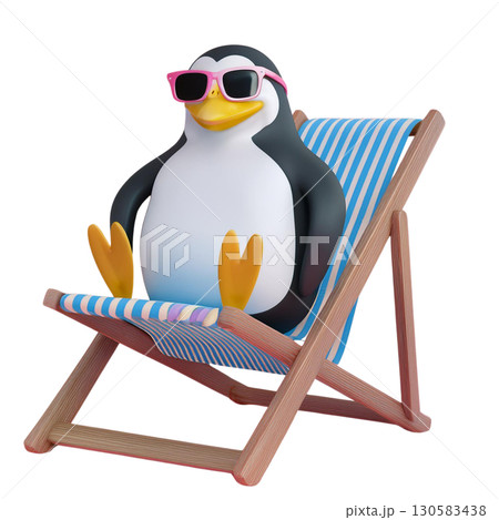 サングラスをかけたペンギンがビーチチェアでくつろいでいる 130583438