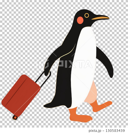 ペンギンがスーツケースを引いて旅行へ出発 130583439