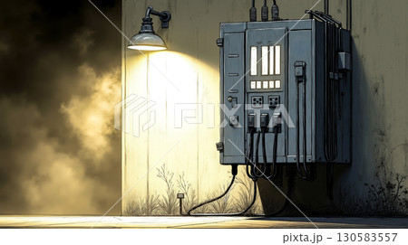 A wall mounted electrical box with a light on it 130583557