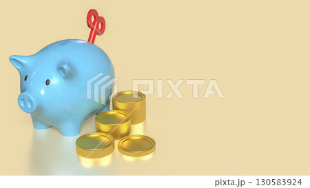 The Piggy Bank and gold coins for earn or saving concept 3d Rendering. 130583924