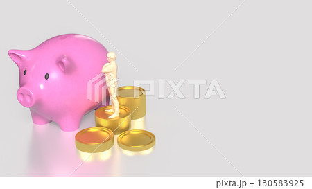 The Piggy Bank and gold coins for earn or saving concept 3d Rendering. 130583925
