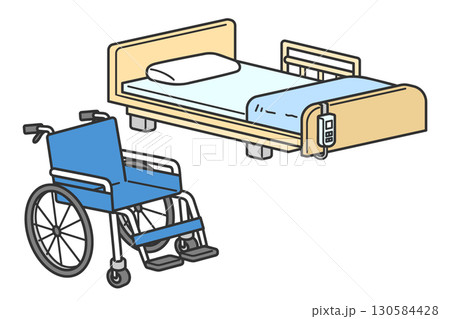 介護用ベッドと車椅子のセットイラスト 130584428