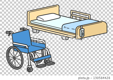 介護用ベッドと車椅子のセットイラスト 130584428