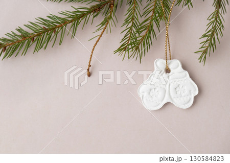 Do it yourself air dry clay crafts for Christmas tree decoration holiday. Decoration gift idea Handmade children craft. Step by step instruction of painting, pressing figures Do it yourself air dry clay crafts for Christmas tree decoration holiday. Decoration gift idea Handmade children craft. Step by step instruction of painting, pressing figures 130584823