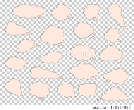 一組簡單的蓬鬆雲狀對話泡泡。顏色不匹配，粉紅色。 130584980