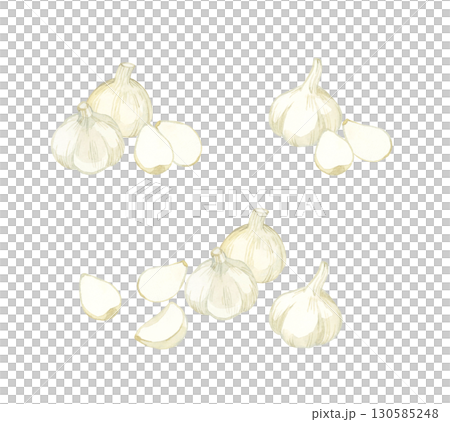 Garlic set - Hand-drawn watercolor illustration of vegetables and condiments Garlic set - Hand-drawn watercolor illustration of vegetables and condiments 130585248